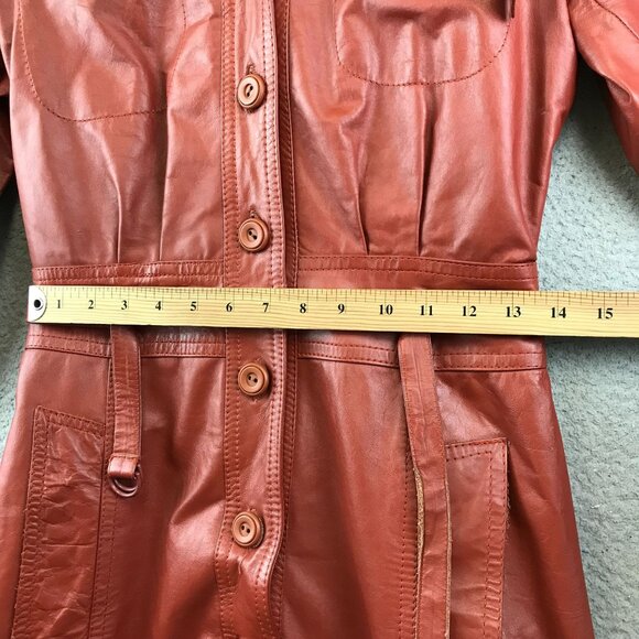 Vintage 70s Genuine Leather Trench Coat With Hood size 7 - Picture 10 of 13